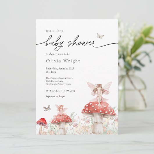 ウッドランドの妖精キノコの赤ちゃんシャワー 招待状 (スタンド正面)