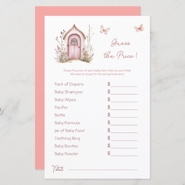 ウッドランドの妖精ピンクの赤ちゃんシャワー価格推測 (正面/裏面)