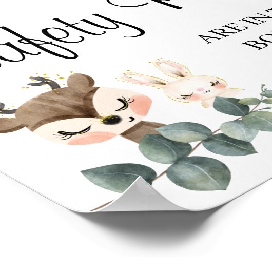 ウッドランドの安全ピンの赤ちゃんシャワー記号の数 ポスター (角)