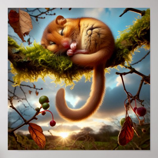 ウッドランドの木に飾り立てたヘイゼルヤマネ ポスター (正面)