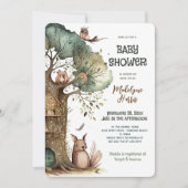 ウッドランドの木の動物の赤男女兼用ちゃんシャワー 招待状 (正面)