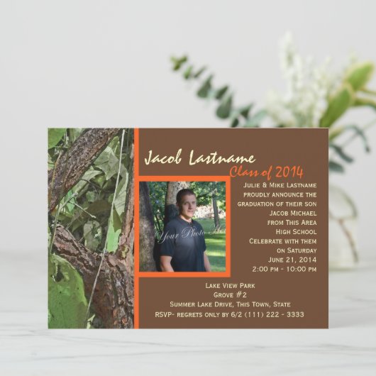 ウッドランドの木の卒業写真 招待状 (スタンド正面)