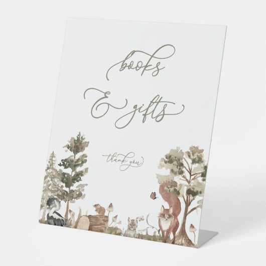 ウッドランドの本とギフト赤ちゃんシャワーのサイン 台座サイン (正面)