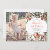 ウッドランドの森かわいい動物の女の子の誕生日の写真 招待状 (正面)