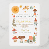 ウッドランドの森のキノコ赤ちゃんシャワーフォイルinvitati 箔招待状 (正面)