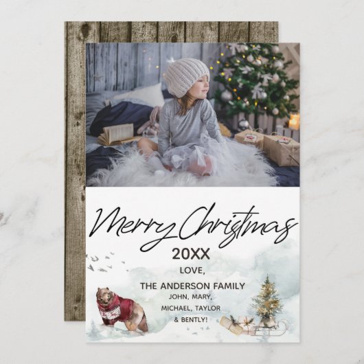 ウッドランドの森の切り取りクマ写真メリークリスマス シーズンカード (正面/裏面)