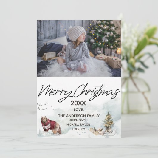 ウッドランドの森の切り取りクマ写真メリークリスマス シーズンカード (スタンド正面)