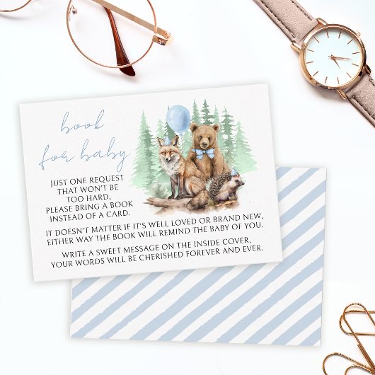 ウッドランドの森の動物の本男の赤ちゃんシャワー エンクロージャーカード
