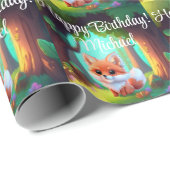 ウッドランドの森の友人かわいいベビーフォックスの誕生日 ラッピングペーパー (ロールコーナー)