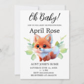 ウッドランドの森の友人かわいいベビーフォックス動物 招待状 (正面)