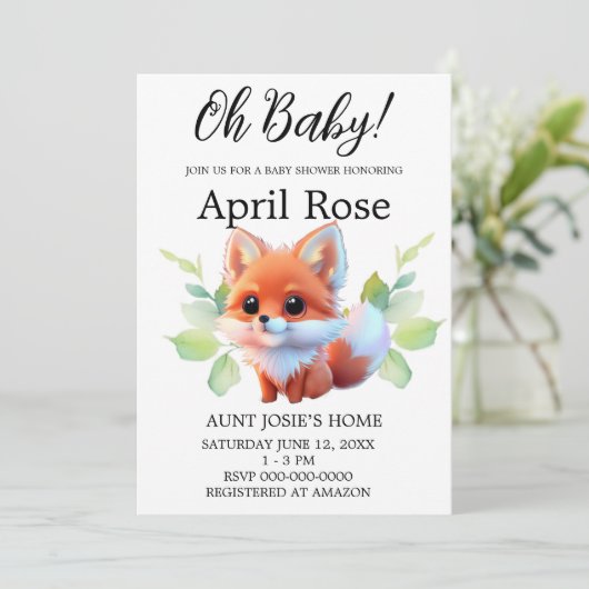 ウッドランドの森の友人かわいいベビーフォックス動物 招待状 (スタンド正面)