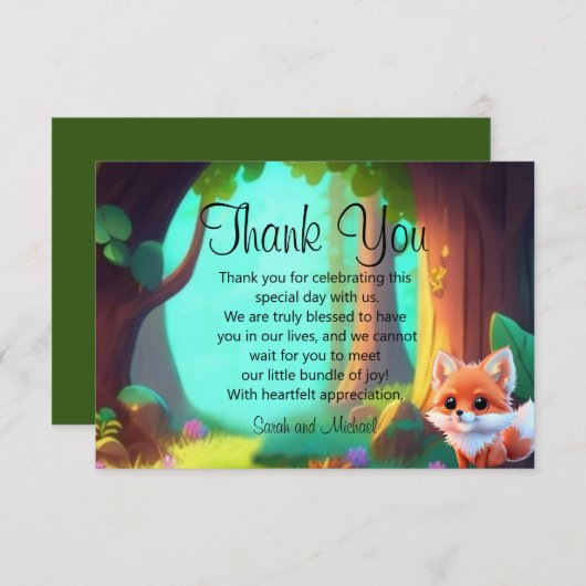 ウッドランドの森の友人かわいいベビーフォックス サンキューカード (正面/裏面)