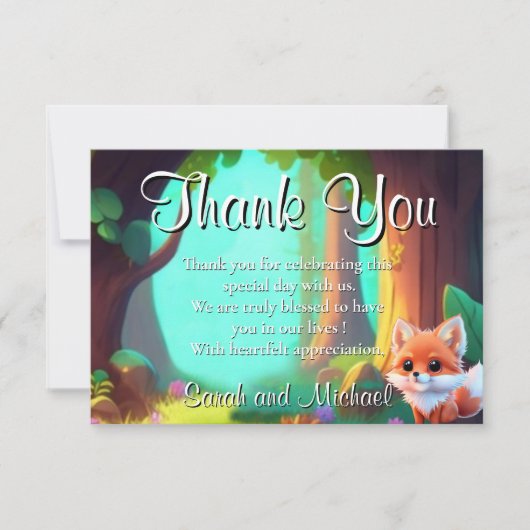 ウッドランドの森の友人かわいいベビーフォックス サンキューカード (正面)