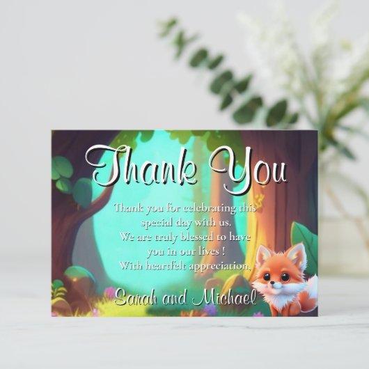 ウッドランドの森の友人かわいいベビーフォックス サンキューカード (スタンド正面)