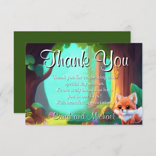 ウッドランドの森の友人かわいいベビーフォックス サンキューカード (正面/裏面)