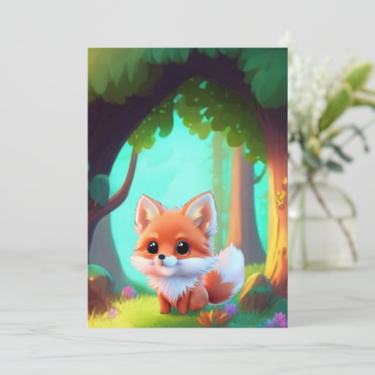 ウッドランドの森の友人かわいいベビーフォックス 招待状 (スタンド正面)