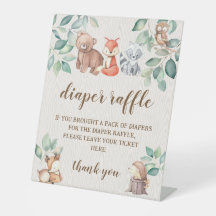 ウッドランドの森の赤ちゃんシャワーおむつラッフルサイン