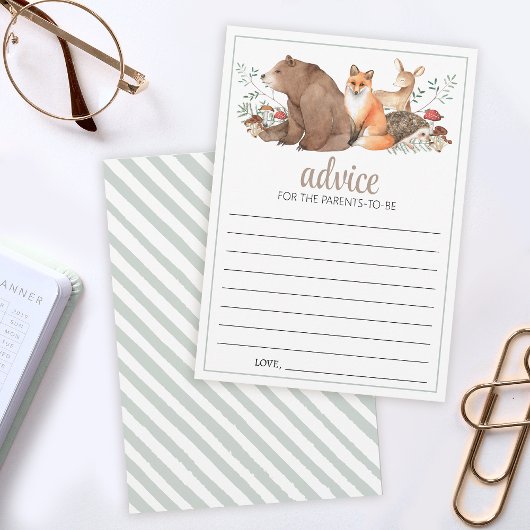 ウッドランドの森の赤ちゃんシャワーアドバイスカードの親 アドバイスカード