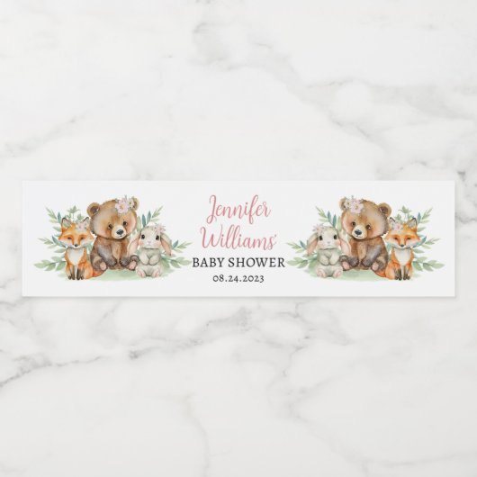 ウッドランドの森の赤ちゃん動物の女の子の赤ちゃんシャワー ペットボトルラベル (シングルラベル)