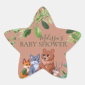ウッドランドの森の赤ん坊の動物のカップケーキトッパー 星シール (正面)