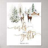 ウッドランドの森の鹿の冬のカードと贈り物 ポスター (正面)