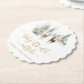 ウッドランドの森の鹿の冬の赤ちゃんシャワー ペーパーコースター (アングル)