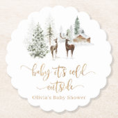 ウッドランドの森の鹿の冬の赤ちゃんシャワー ペーパーコースター (正面)