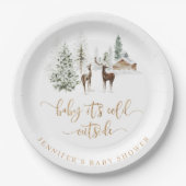 ウッドランドの森の鹿の冬の赤ちゃんシャワー ペーパープレート (正面)
