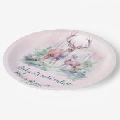 ウッドランドの森の鹿の冬の赤ちゃんシャワー ペーパープレート (アングル)