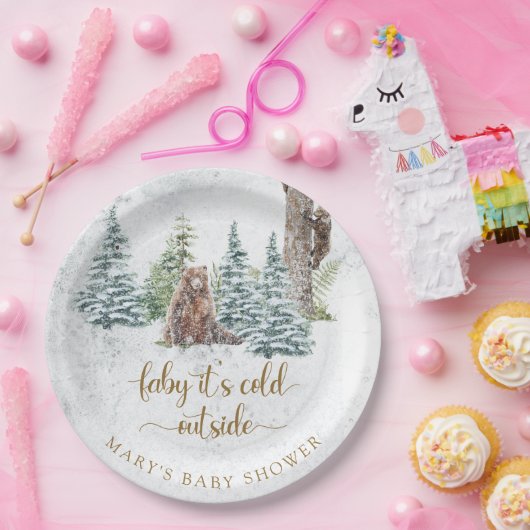ウッドランドの森は冬の赤ちゃんシャワーを持つ ペーパープレート (パーティー)