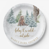 ウッドランドの森は冬の赤ちゃんシャワーを持つ ペーパープレート (正面)