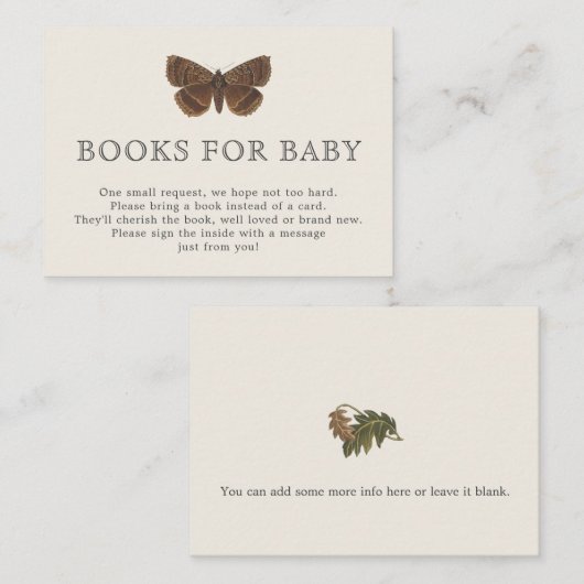ウッドランドの植物学書で赤ちゃんシャワー用 エンクロージャーカード (正面/裏面)