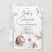 ウッドランドの水彩赤男女兼用ちゃんシャワー 招待状 (正面/裏面)