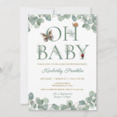 ウッドランドの生き物と緑の赤ちゃんシャワー 招待状 (正面)