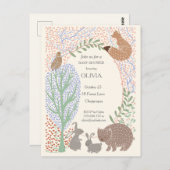 ウッドランドの生き物の動物の赤ちゃんシャワーの招待 ポストカード (正面/裏面)