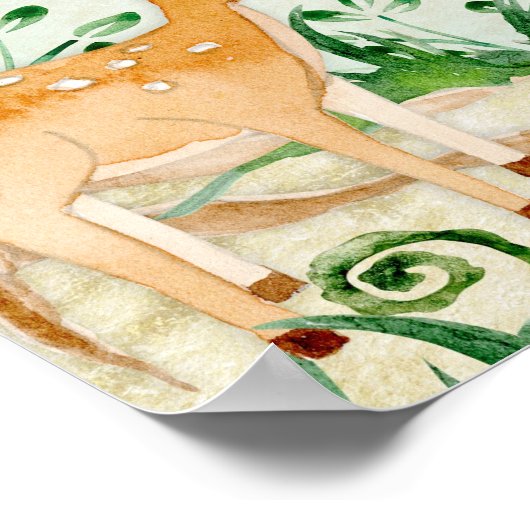 ウッドランドの生き物の動物の鹿キツネうさぎフクロウのアート ポスター (角)