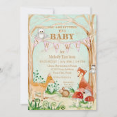 ウッドランドの生き物の動物の鹿キツネうさぎフクロウのアート 招待状 (正面)