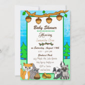 ウッドランドの生き物の森の動物の赤ちゃんシャワー 招待状 (正面)