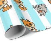 ウッドランドの生き物キツネ、リス、フクロウブルー ラッピングペーパー (ロールコーナー)