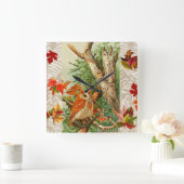 ウッドランドの紅葉の間のフクロウ スクエア壁時計 (ホーム)