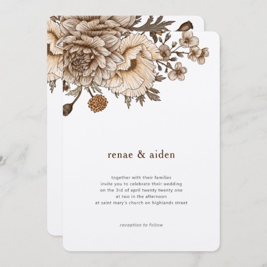 ウッドランドの結婚式の招待、ボホの招待素朴、 招待状 (正面/裏面)