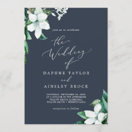 ウッドランドの緑 |ネイビー結婚ブルー 招待状