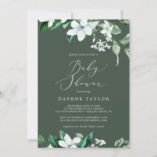 ウッドランドの緑 |ハンターグリーン赤ちゃんシャワー 招待状 (正面)