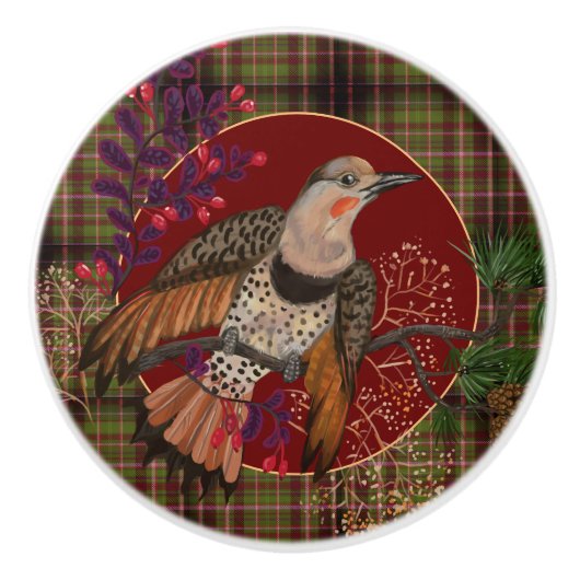 ウッドランドの葉とノーザンフリッカ セラミックノブ (正面)