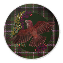 ウッドランドの葉とパープルフィンチ セラミックノブ