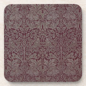 ウッドランドの葉赤うさぎウィリアム・モリス模様 コースター (正面)