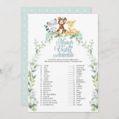 ウッドランドの赤ちゃんシャワーと赤ちゃん動物のゲーム 招待状 (正面/裏面)