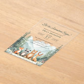 ウッドランドの赤ちゃんシャワーの冒険を始める アクリル招待状 (レイダウン)