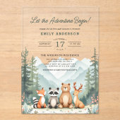 ウッドランドの赤ちゃんシャワーの冒険を始める アクリル招待状 (正面)
