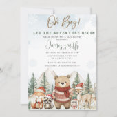 ウッドランドの赤ちゃんシャワーの冒険を始める 招待状 (正面)